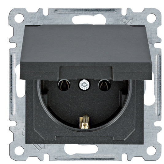 Розетка Hager WL1153 Lumina 16А/230В с з/к с крышкой (черная)