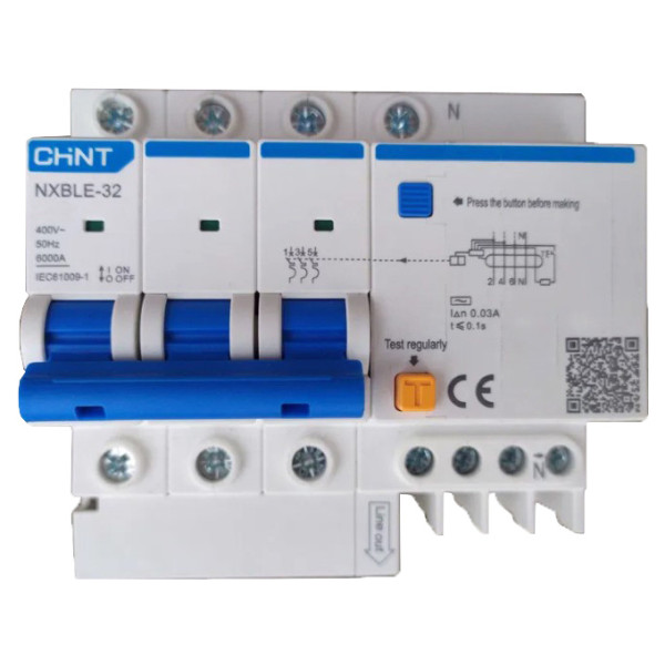 Дифференциальный выключатель Chint NXBLE-32 3P+N C10 30мА AC 6кА (819511)