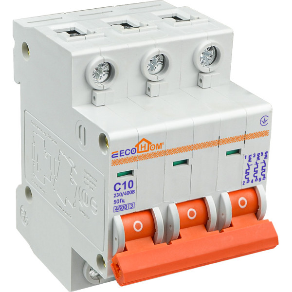 Автоматический выключатель ECOHOME ECO 3p 10A С (ECO010030002) - фото №1