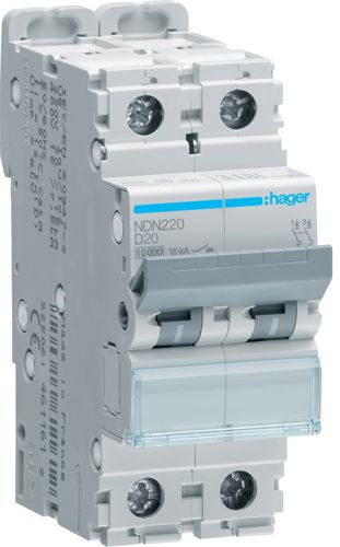 Автоматический выключатель Hager NDN220 2P 10кА D-20A 2M
