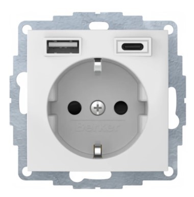 Розетка с з/к 16А/250В + 2хUSB A-С /3A Berker S.1 (полярная белизна)