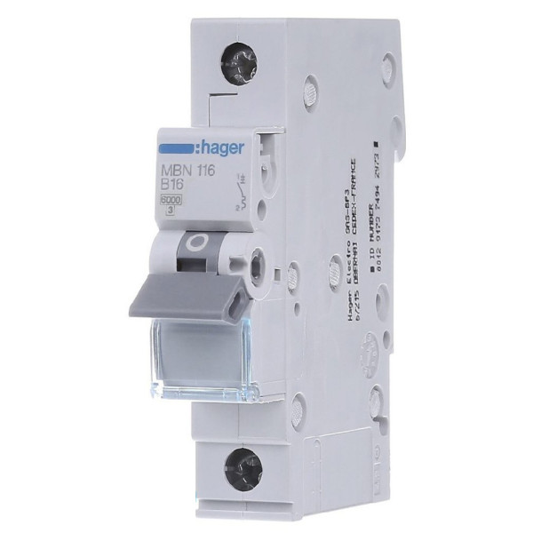 Автоматичний вимикач Hager MBN116 6кА B 16A 1P