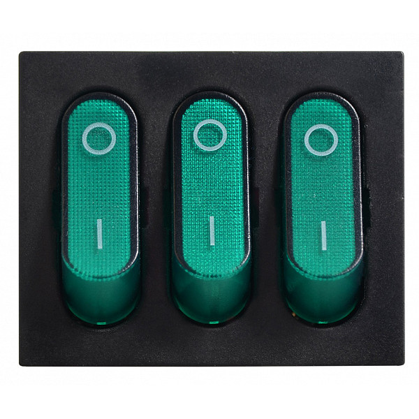 Переключатель Аско-Укрем KCD2-3101N GR/B (0-I) с подсветкой 3-х клавишный зеленый (A0140040121) - фото №1