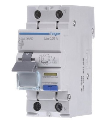 Диференційний автомат Hager ACA966D C 16A 1P+N 6кА 10мА A