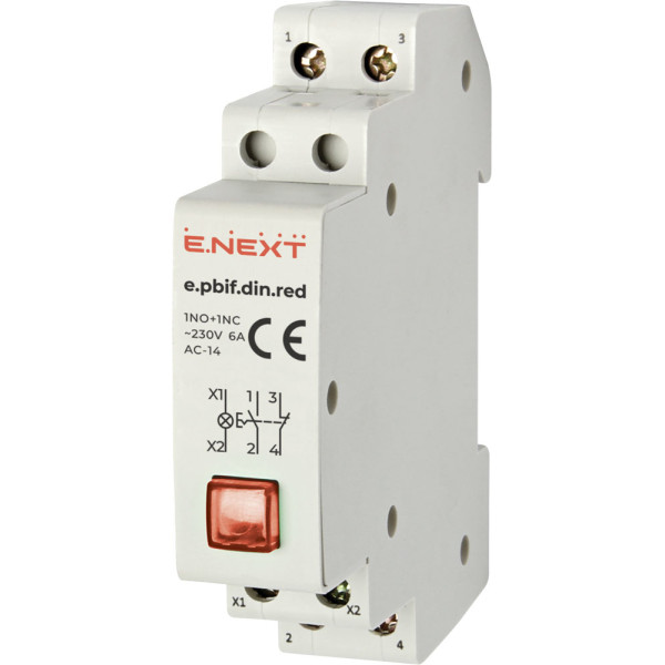 Кнопка з індикатором E.Next e.pbif.din.red на DIN-рейку червона (i0790005)