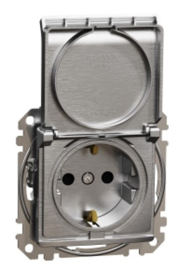 Розетка Schneider Electric Sedna Design & Elementsс заземлением шторками и крышкой матовый алюминий SDD170024