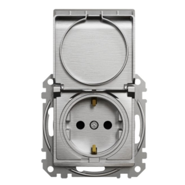 Розетка Schneider Electric Sedna Design & Elementsс заземлением шторками и крышкой матовый алюминий SDD170024 - фото №2