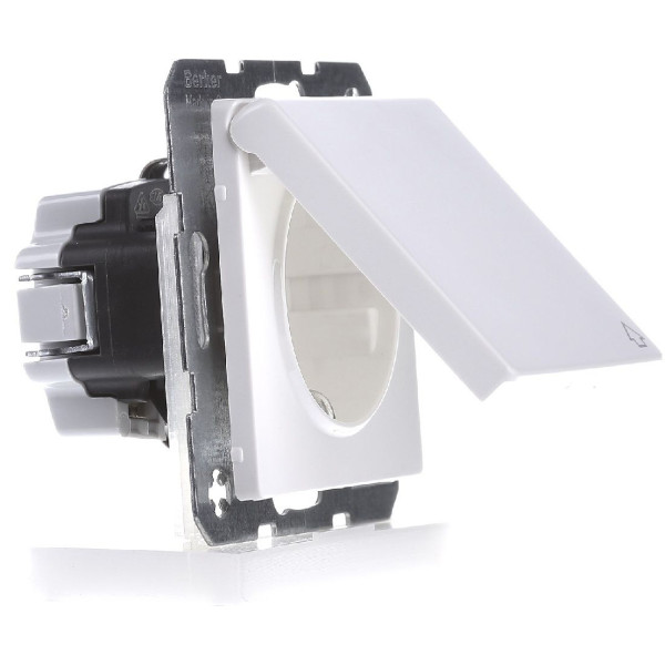 Розетка с з/к, крышкой и шторками полярная белизна Berker Q.х - фото №2