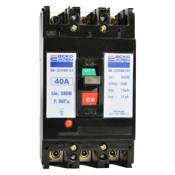 Силовой автоматический выключатель Аско-Укрем ВА-2004N/63 3р 40А (A0010040063) - фото №1