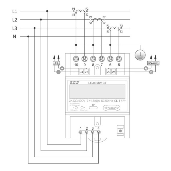 Счетчик электроэнергии F&F LE-03MW-CT 3х230/400В 81А - фото №1