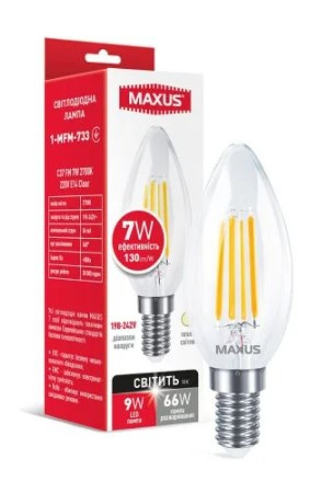 Филаментная лампа Maxus C37 FM 220Вт E14 Clear (1-MFM-733) - фото №1