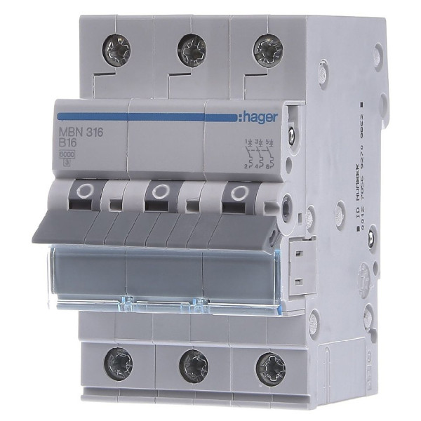 Автоматический выключатель Hager MBN316 6кА B 16A 3P