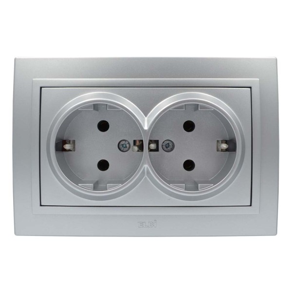 Розетка ELBI ZENA Silverline сірий металік 2-на з заземленням ( 500-011000-907 )
