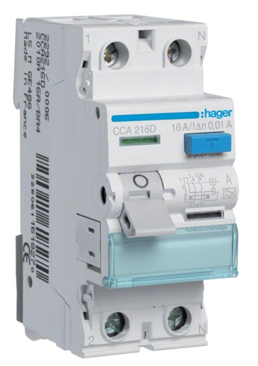 Пристрій захисного відключення Hager CCA216D 16A 10мА 6кА тип A 2P