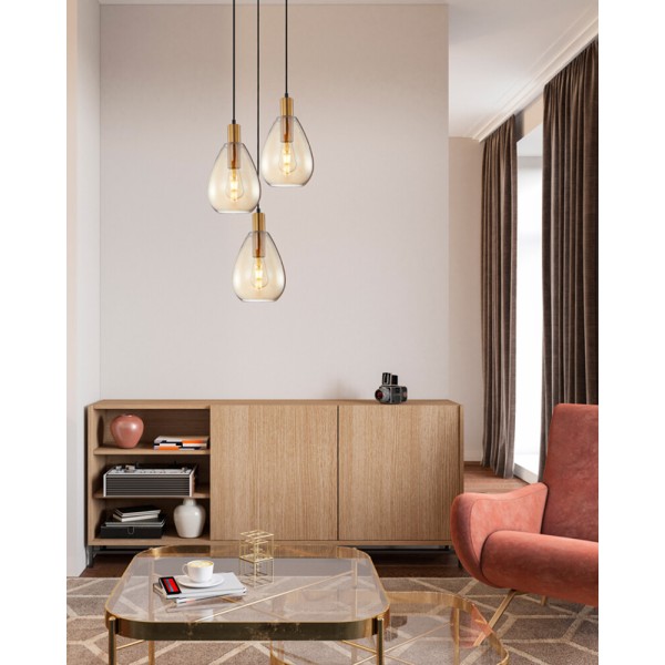 Підвісний світильник, люстра Italux PND-27812-3A-BRO-AMB Zulo E27 1x40W IP20 латунний - фото №1