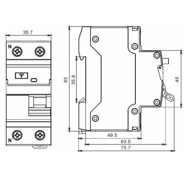 Дифференциальный автомат TOSUNlux TSN3-63L 1P+N 50А 30мА АС 4,5кА (6931934238624) - фото №1
