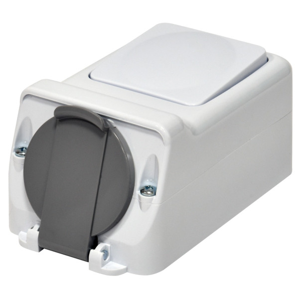 Розетка с выключателем ETI PRV-1 2Р+РЕ IP 44 10/16A 250В - фото №1