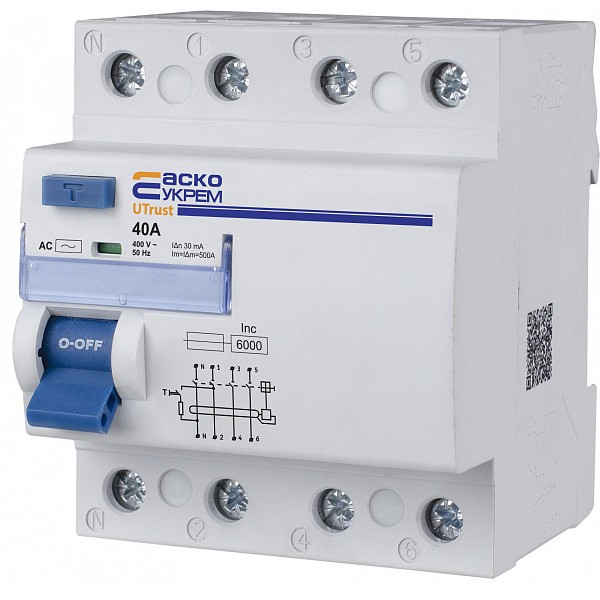 Пристрій захисного відключення Аско-Укрем UTrust 3P+N 40А 30мА АС (A0010210140) - фото №5