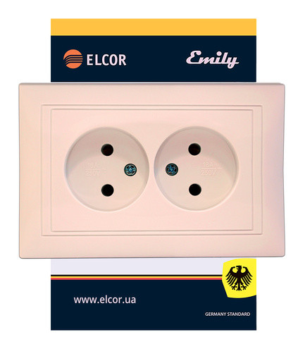 Двопостова розетка Elcor Emily 9215 (211568) без заземлення (кремовий) - фото №1