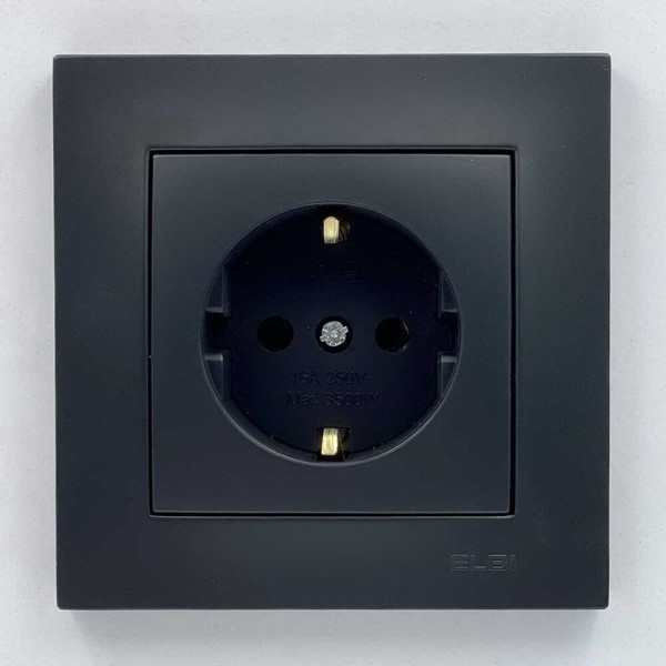 Розетка EL-BI VEGA чорний мат 1-на з заземленням ( 510-014800-217 ) - фото №1