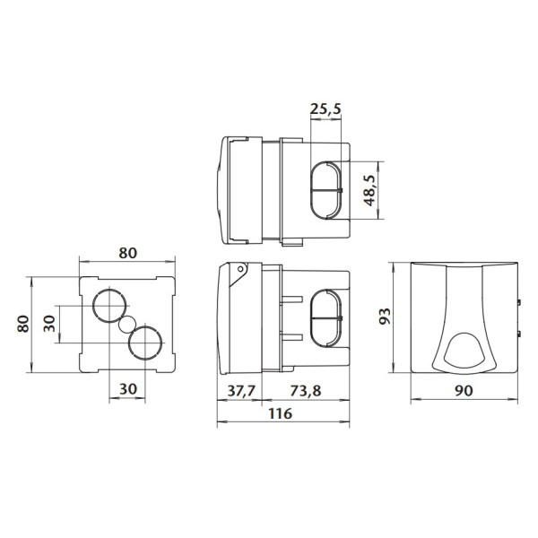 Встраиваемый силовой разъем Sez IZV1643 с установочной коробкой под бетон - фото №1
