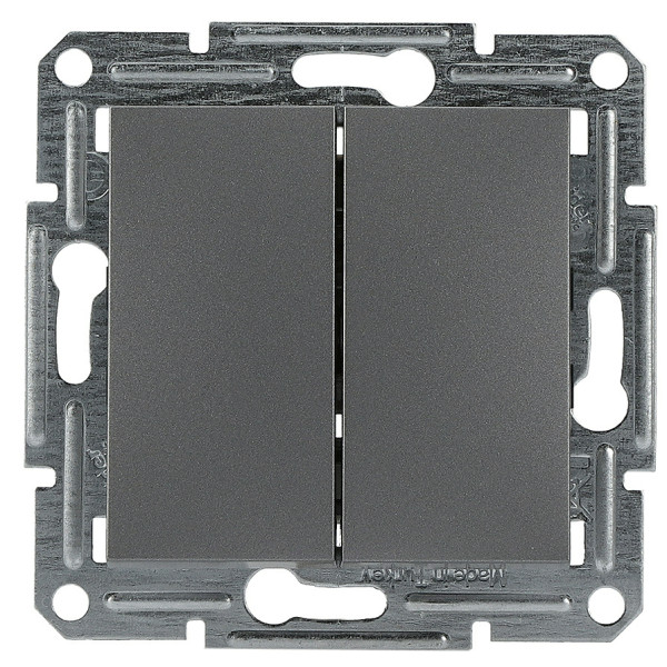 Вимикач 2-клавішний без рамки сталь Asfora, EPH0300162