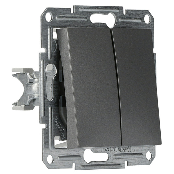 Вимикач 2-клавішний без рамки сталь Asfora, EPH0300162 - фото №1