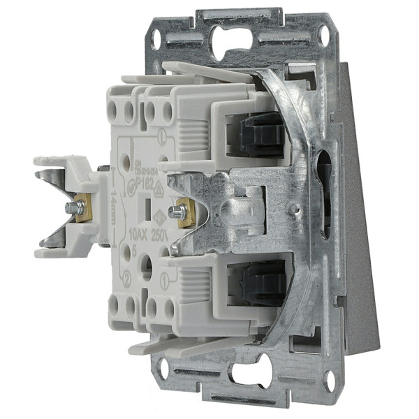 Вимикач 2-клавішний без рамки сталь Asfora, EPH0300162 - фото №2