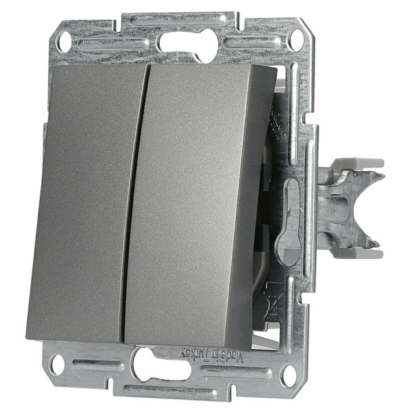 Вимикач 2-клавішний без рамки сталь Asfora, EPH0300162 - фото №4