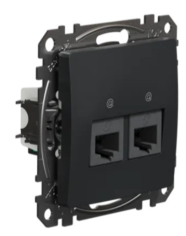 Двойная компьютерная розетка Schneider Electric Sedna Design & Elements RJ45 кат. 5е UTP черная SDD114452 - фото №1