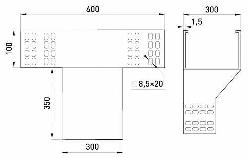 Вертикальный Т-отвод E.Next AG30-10A 300х100мм - фото №1