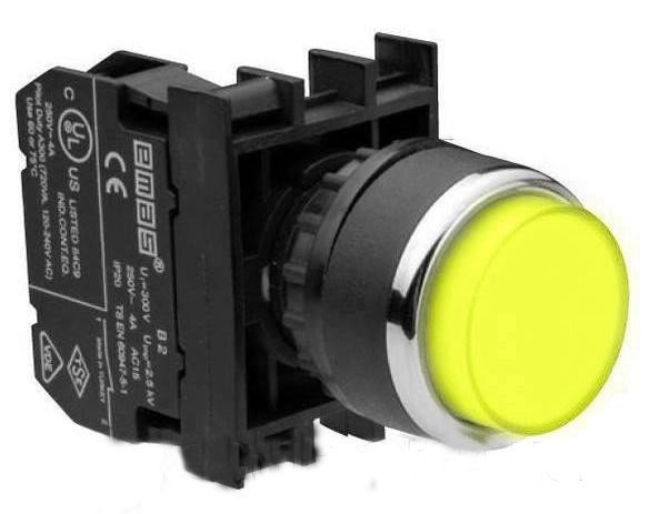 Нажимная кнопка EMAS B100HS выступающая (1НО) желтая