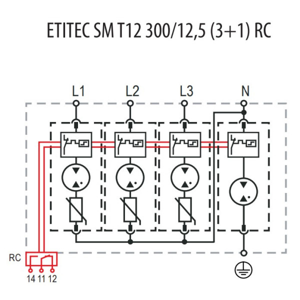 Ограничитель перенапряжения ETI 002440550 ETITEC SM T12 300/12.5 (3+1 4p TT TN-S) - фото №3