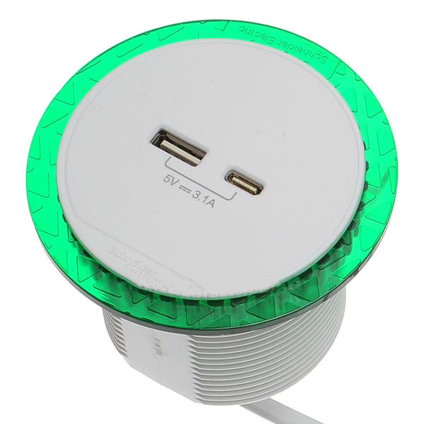 Встраиваемый в стол розеточный блок Schneider Electric INS44008 USB тип А+тип С (белый) - фото №3