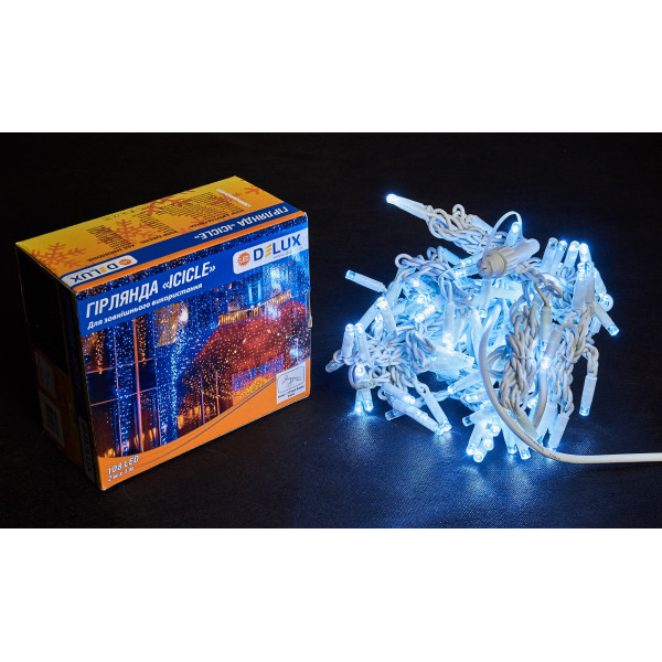 Біла вулична світлодіодна гірлянда Delux EN ICICLE 108LED (90012939) 2x1м 27 діодів, що миготять IP44 (біле світло) - фото №2