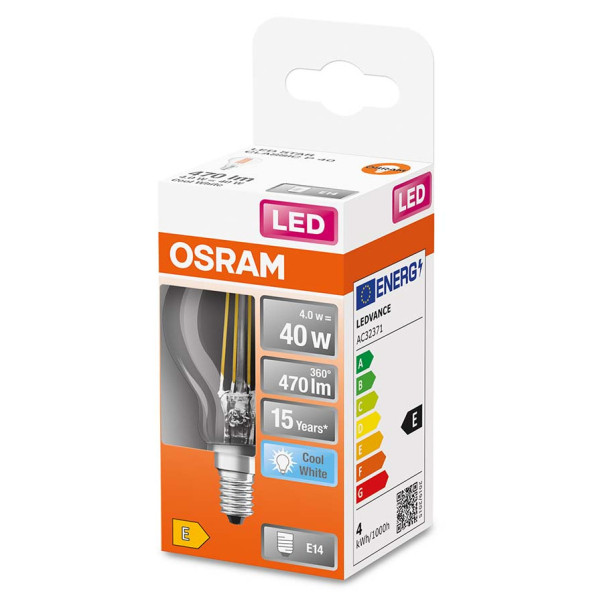 Светодиодная лампа Osram LED S CL P40 4W/840 230V FIL E14 10X1 (4058075435209) - фото №1