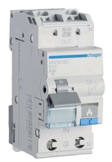 Автоматичний вимикач Hager ARC910D з дуговим захистом AFDD 6кА B 10A 1P+N