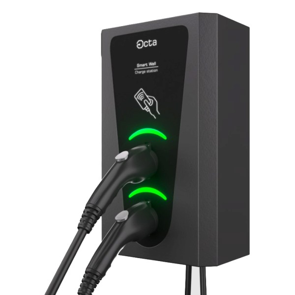 Однофазная зарядная станция для электромобилей Octa Energy SW214-C1-C1 Smart Wall на 14кВт с 2 портами (Type 1 Type 1) - фото №2