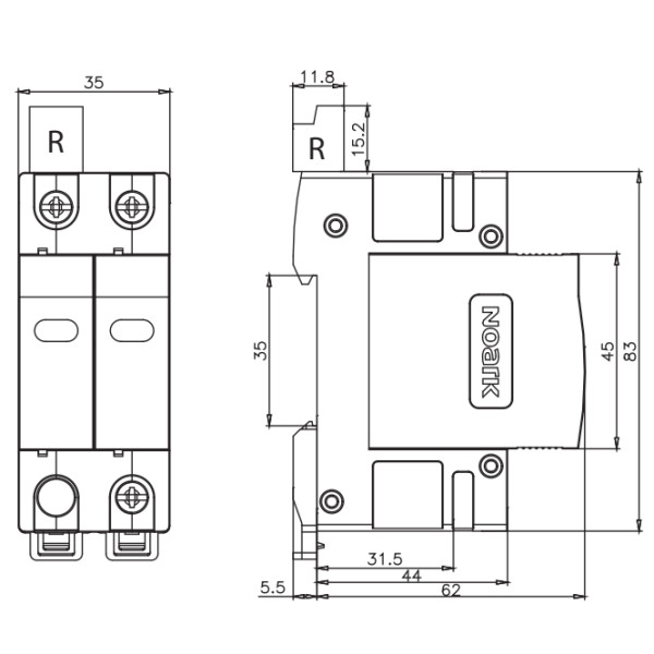УЗИП NOARK Ex9UE1+2 R 1+2 (B+C) 50кА 275В AC 2P с дополнительным контактом (103337) - фото №1