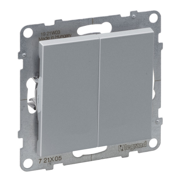 Вимикач двоклавішний 10А з автоматичними клемами Legrand SUNO (алюміній) 721305