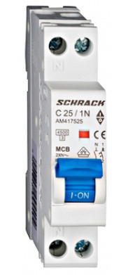 Автоматичний вимикач 25А 1P+N 4,5кА х-ка, Schrack