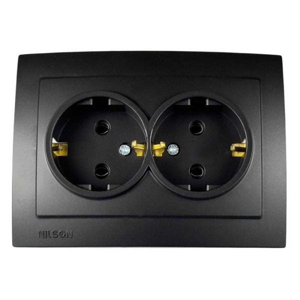 Розетка Nilson Touran чорна мат 2-на з заземленням ( 24381025 )