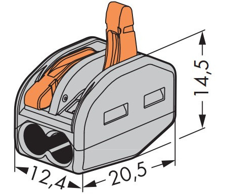 Клема на 2 проводи WAGO 222-412 з натискними важелями - фото №6