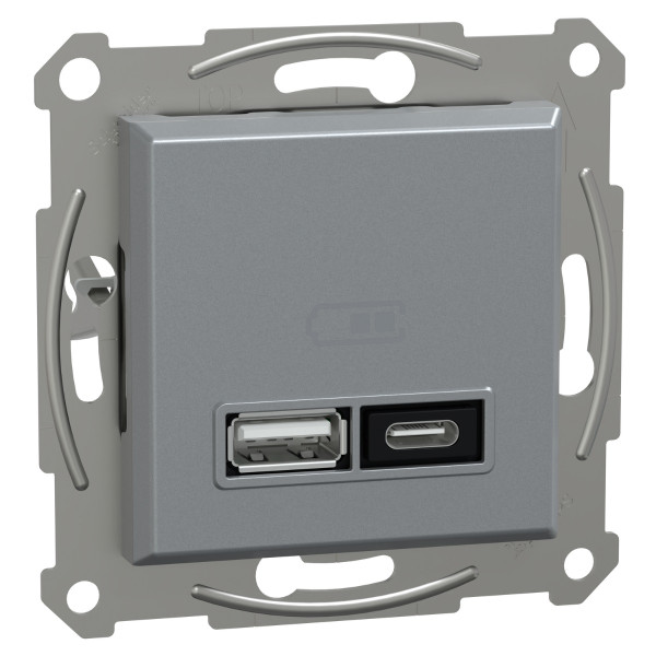 USB розетка Schneider Electric Asfora EPH2700562 тип A+C, 21Вт 3A сталь
