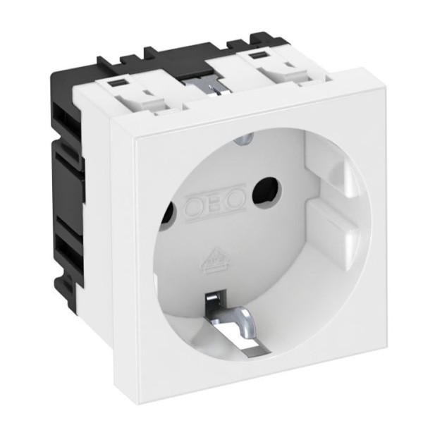 Розетка OBO Bettermann modul 45 з заземленням та шторками 250В 16A 0˚ біла (6120008)