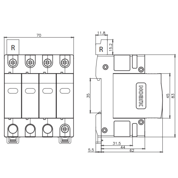 ПЗІП NOARK Ex9UE2 20 2 (C) 40кА 440В AC 3P+N (103367) - фото №1