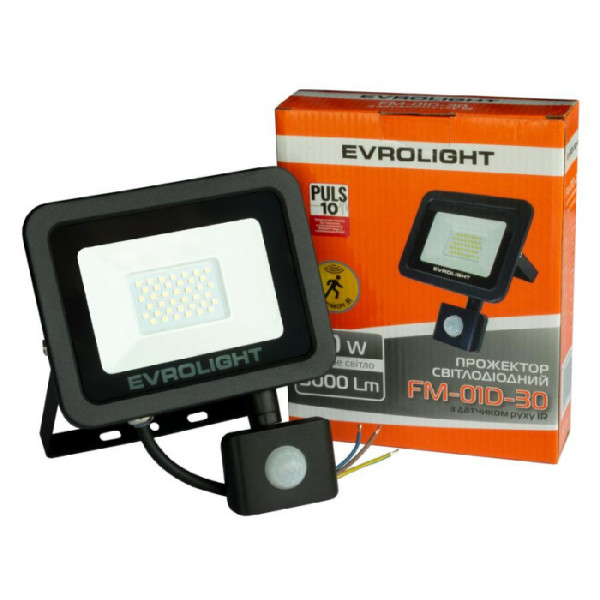 Светодиодный прожектор Evrolight FM-01D-30 30Вт 6400К с датчиком движения (57052) - фото №2