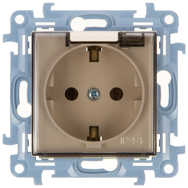 Розетка с з/к с крышкой Simon 10 крем