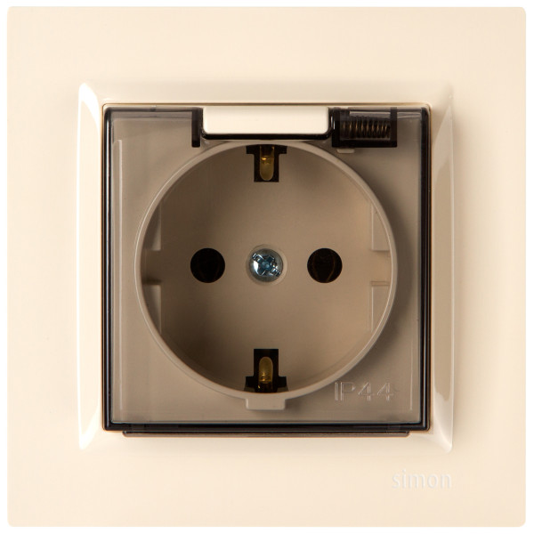 Розетка с з/к с крышкой Simon 10 крем - фото №1