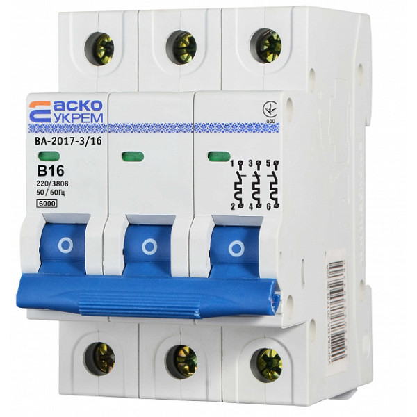 Модульный автоматический выключатель Аско-Укрем ВА-2017/B 3р 16А (A0010170065) - фото №2